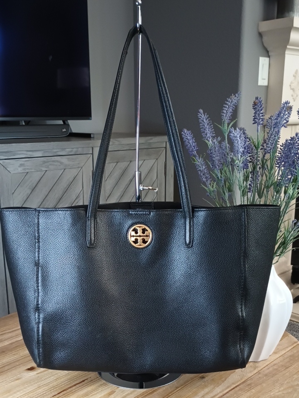 Tory Burch Black Pebbled Leather Tote